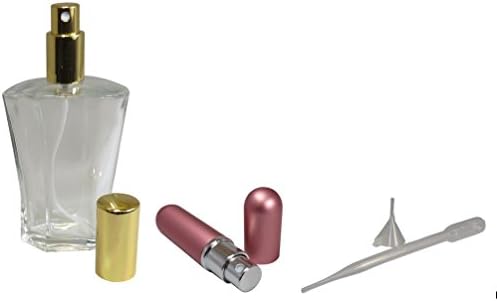 3.4 oz (100ml) Clear Glass Empty Refillable Replacement Glass Perfume or Cologne Bottle with Spray Applicator with Purse or Travel Atomizer, Funnel and Pipette (EB3)