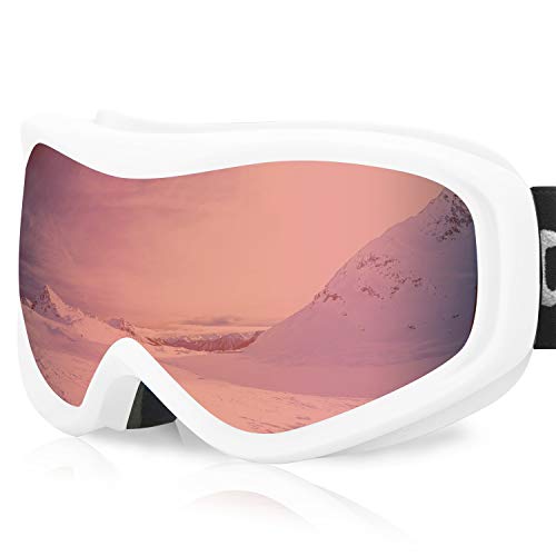 devembr OTG Ski Goggles Clear, Snowboard Goggles Anti-Fog,100% UV Protection, Anti-Slip Strap,Helmet Compatible Snow Goggles for Men & Women,Skiing Snowmobile Skating, White Frame, Pink Lens(VLT 51%) - Thumbnail 7