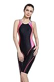 Srnfean Women's Athletic One Piece Swimsuit Durable Training Unitard Swimwear with Trunks to Knee