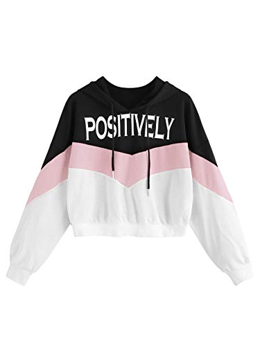 DIDK Women's Colorblock Splice 3 Color Long Sleeve Hoodie Sweatshirt Pink L