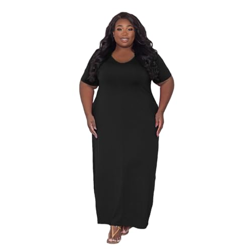 TOPSRANI Womens Plus Size Maxi Dresses for Women Oversize Casual Short Sleeve V Neck Loose Plain Solid Trendy Summer Dress Black 4XL at Amazon