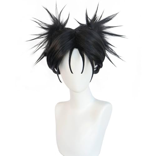 Black Short Spicky Straight Heat Resistant Synthetic Hair with Ponytail for Men Halloween Anime Game Role Cosplay Replacement Wigs