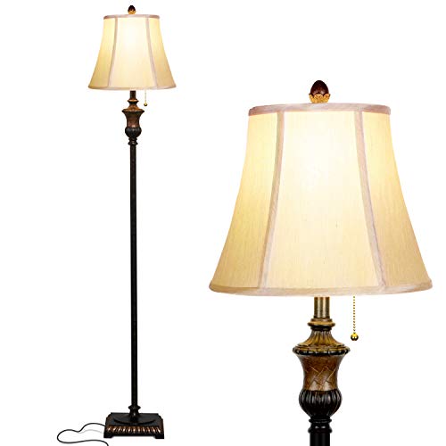 brightech sophia - lámpara de pie elegante independiente para salas de estar, oficinas - lámpara de poste alto que combina con su decoración tradicional / rústica / vintage - pantalla de tela con forma de campana - bombilla led incluida - bronce