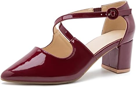 omthaka Women's Dress Shoes Pointed Toe Low Heel Pumps Cross Strap Block  Chunky Wedding Office Shoes, Patent Wine Red, 6.5 price in Saudi Arabia |  Amazon Saudi Arabia | kanbkam