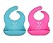 Baby Bibs made of Waterproof Silicone for girls and boys - rinses clean easily - by Mom n Dad Designs - An easier mealtime with toddlers & babies (Blue & Pink)
