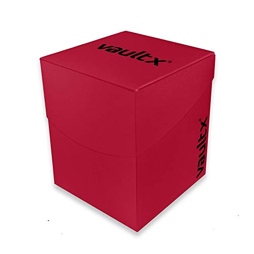 Vault X Deck Box and 150 Black Card Sleeves - Large Size for 120-130 Sleeved Cards - PVC Free Card Holder for TCG (Red)