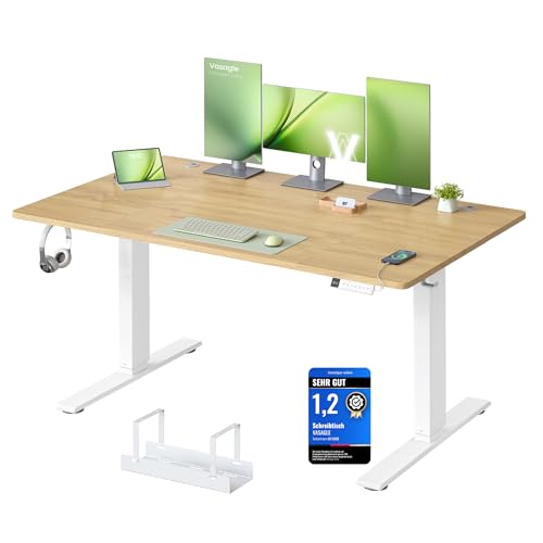 VASAGLE Höhenverstellbarer Schreibtisch, 140 x 80 cm, USB-C-Anschluss