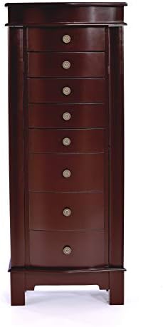 Elpitha Jewelry Cabinet with Mirror Jewelry Armoire Cambered Front Storage Chest Stand Wooden Organizer 8 Drawers,Brown