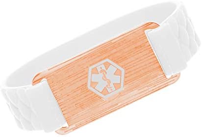 BBX JEWELRY Rose Gold Medical Alert ID Bracelet with 14MM Silicone Band for Womens Girls