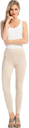 Venti6 Women's Faux Suede Leggings,Trendy Elastic Stretchy Comfy Skinny Moto Pleated Biker,Leggings Pants