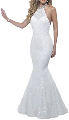 Fnina Womens's Long Mermaid Sequins Prom Dresses Formal Gown Size 2 White