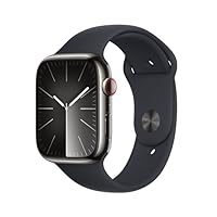 Apple Watch Series 9 [GPS + Cellular 45mm] Smartwatch with Graphite Stainless Steel Case with Midnight Sport Band S/M. Fitness Tracker, Blood Oxygen & ECG Apps, Always-On Retina Display