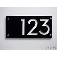 Modern House Numbers, Rectangle Black with White Acrylic - Contemporary Home Address -Sign Plaque - Door Number