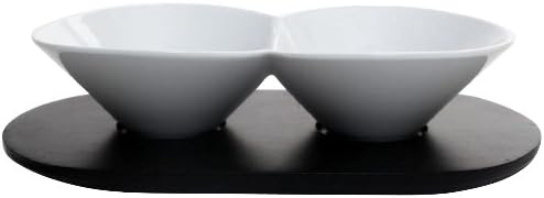 Housewares International 11-Inch 2 Connected Bowls, White Porcelain Condiment and Appetizer Serving Dish
