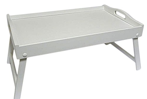 Bed Tray - Wooden Lap Tray Breakfast in Bed Serving with Folding Legs Table Mate Wipe (White)
