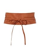 Womens Soft PU Faux Leather Self Tie Wrap Around Obi Waist Band Cinch Boho Belt