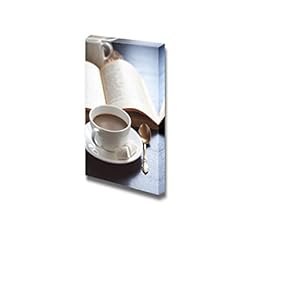 Canvas Prints Wall Art - Cup of Hot Coffee and Vintage Book on a Table, Selective Focus - 12" x 18"