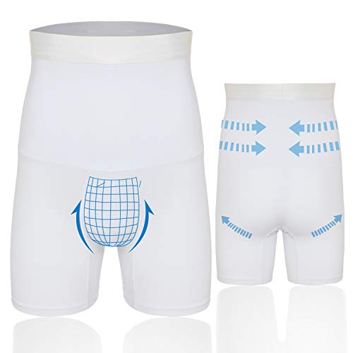 SLIMBELLE Men High Waist Slimming Shorts Brief Seamless Compression Tummy Control Underwear White S - Thumbnail 5