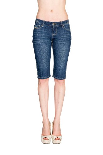 VIRGIN ONLY Women's Slim Fit Stretch Denim Bermuda Shorts (Dark Denim, Size 1) - Thumbnail 4