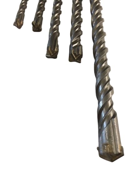 SDS Plus Masonry Drill Bit Set, Cross Tip 5 piece, 20mm 18mm 16mm 14mm 12mm for Masonry Brick Concrete, in a plastic storage tube.