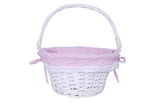 KRZIL Easter Basket Gift Basket Oval Willow Round Wicker Storage Basket with One Drop Down Handle Fabric Cotton Linen for Office, Bedroom, Closet, Toys (The Best Easter Baskets)