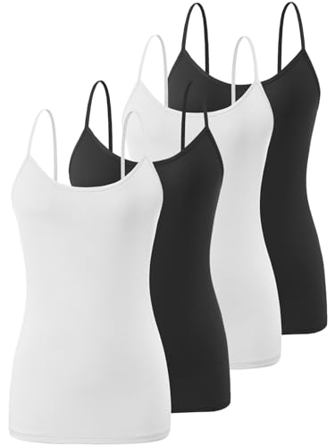 314Linoyu8L Knuffnee Damen Unterhemden Verstellbare Spaghetti Tops Basic Cami Tank Top 4Er Pack Schwarz/Weiß/Schwarz/Weiß Xl