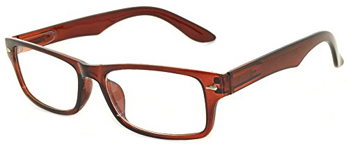 Brown Frame Narrow Rectangular Clear Lens Eyeglasses Retro Style - Thumbnail 3