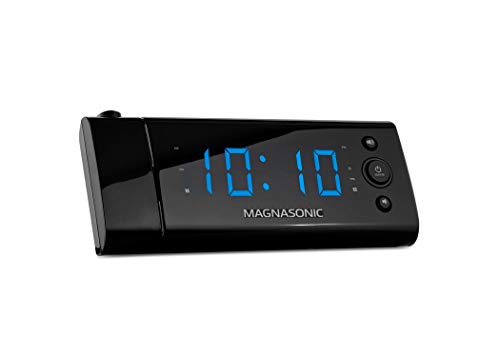 Magnasonic USB Charging Alarm Clock Radio with Time Projection, Battery Backup, Auto Time Set, Dual Alarm, 1.2" LED Display for Smartphones & Tablets (EAAC475)