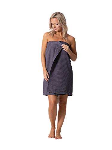 Turkish Linen Women's Waffle Spa Body Wrap with Adjustable Closure (One Size, Gray)