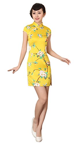 Soyoo Women's Chinese Dress Classic Above Knee Cheongsam Yellow