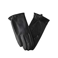 Winter Warm Plush Lining Black Genuine Leather Gloves for Men Full-Hand Touchscreen Texting Driving Motocycle