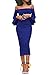 Corala Women Off Shoulder Ruffle Long Sleeve Bodycon Party Midi Dress,Blue,Large