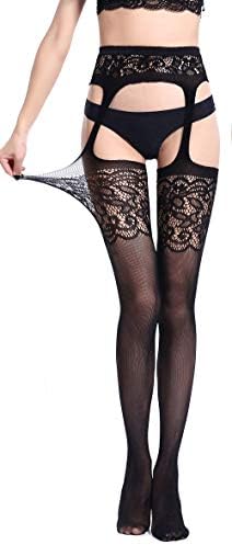 Women's High Waisted Fishnet Tights Sexy Wide Suspender Pantyhose Thigh-High Fishnet Stockings