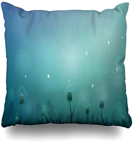 ArtsDecor Throw Pillow Covers Fly Blue Firefly Fairy Dandelion Summer Night Fireflies Glade at in Dream Nature Green Leaf Home Decor Cushion Square Size 18" x 18" Zippered Sofa Pillowcase