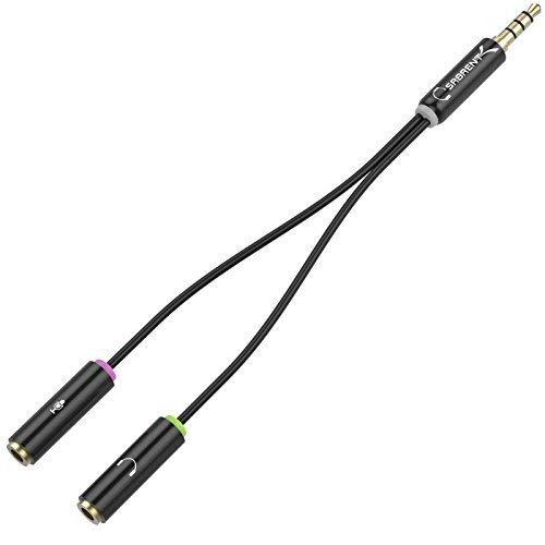 Sabrent 3.5mm Headset Splitter Adapter Cable for headsets with Separate Headphone/Microphone Plugs (CB-AUHM)