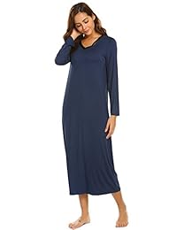 Ekouaer Womens Long Sleeve Nightshirts V-Neck Loose Nightshirt Sleepwear Nightgown Pajama PJ S-XXL