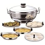 PLANET 007 Silver Stainless Steel Multi kadai Dhokla Plate Idli Plate Steamer Plate patra Multipurpose kadai