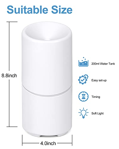 Essential Oil Diffuser,USB Aromatherapy Diffuser,200ml Diffuser for Essential Oil with Timer & Soft Light Setting,Waterless Auto Shut-Off,Ultrasonic Cool Mist Humidifier for Home,Office,White