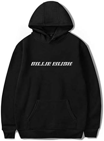 Pluseat Mens Hoodie Billie Eilish Normal Size Printing Spring Sweatshirt Black White Words