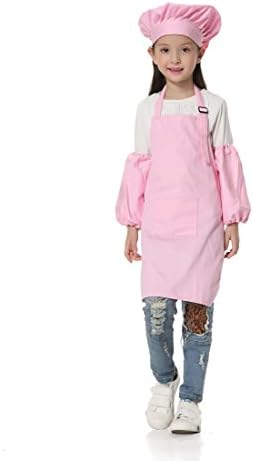 OSBEL Deluxe Child's Chef Hat Apron Set, Kid's Size, Children's Kitchen Cooking and Baking Wear Kit for those Chefs in Training (4-8 Years old(Height 3.45-4.1 ft), Pink)