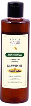Khadi Mauri Herbal Amla Heena Tulsi Shampoo - Complete Hair Nourishment & Repair - SLES & Paraben Free - 210 ml