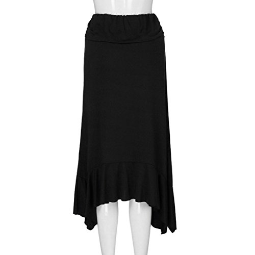 Clearance! Elogoog Women Solid Flowy Handkerchief Hemline Midi Skirt Flared High Waist Long Skirts (Black, L) - Thumbnail 5