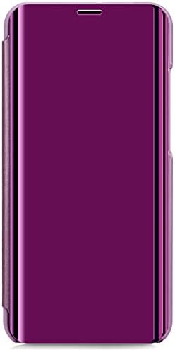 Qjuegad Compatible with Huawei Honor View 20 Mirror PU Leather Phone Case, Shockproof Smart Clear View Flip Leather Case Protective PU Back Bumper Cover Kickstand, Light Purple