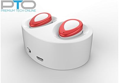True Twin Bluetooth Wireless Sport Headphones Dual Bluetooth V4.1 with Built-in Mic, Noise Cancellation and Portable Charging Case for Iphone, Samsung, Android (White & Red) - Premium Tech Online