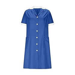 Womens Housekeeping Maid Uniform Dress Button Down