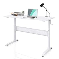 DEVAISE Adjustable Height Standing Desk 55 Inch with Crank Handle/White