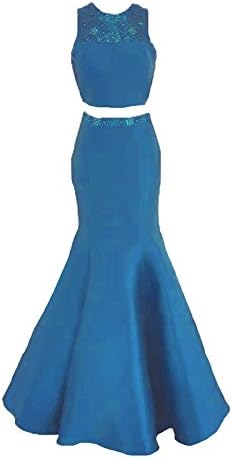 XingMeng Elegant Mermaid Prom Evening Gown 2 Piece Beaded Party Dresses Long Blue US 6