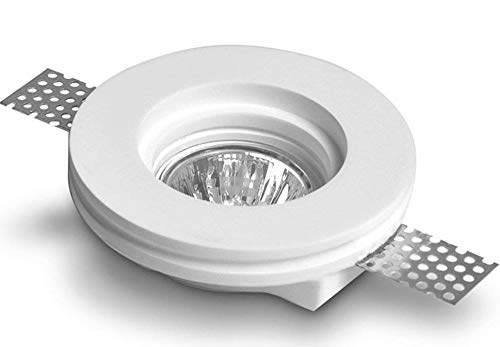 Porta Faretto Da Incasso In Gesso Ceramico Rotondo Piatto