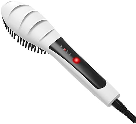Hair Straightener Brush with Professional PTC Ceramic Heating and LCD Display (White)