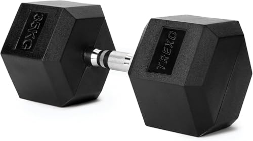 XTREXO Hexagon-Kurzhantel 35 kg - Gusseisen gummiert, verchromter Griff | für Krafttraining zu Hause & im Gym | für Männer und Frauen